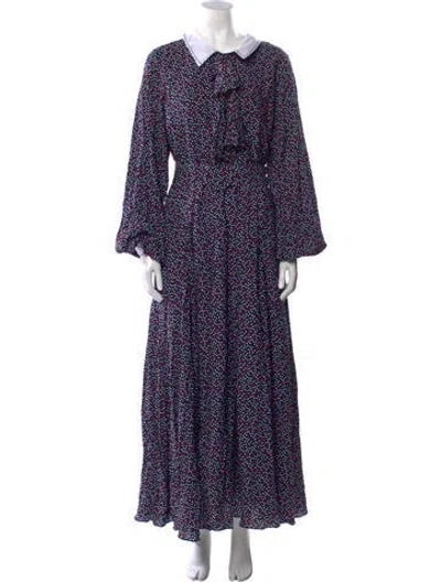 Pre-owned Gül Hürgel Silk Long Dress In Blue