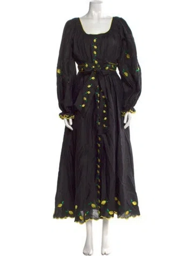 Pre-owned Gül Hürgel Square Neckline Long Dress In Black