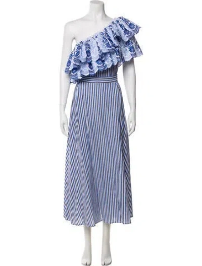 Pre-owned Gül Hürgel Striped Long Dress In Blue