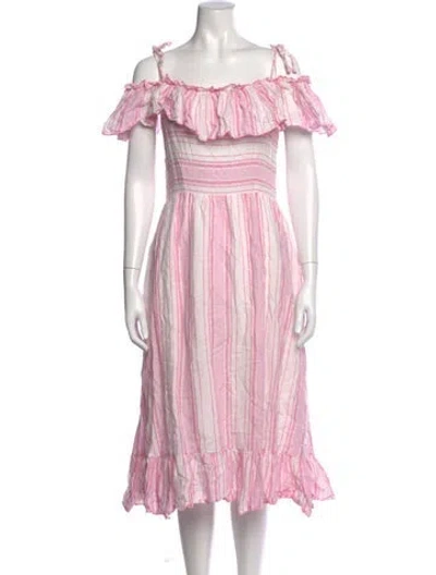 Pre-owned Gül Hürgel Striped Midi Length Dress In Pink
