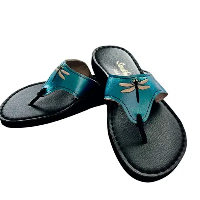 Gulf Coast Sandal Factory Women's Handmade Dragonfly Sandals In Blue/black
