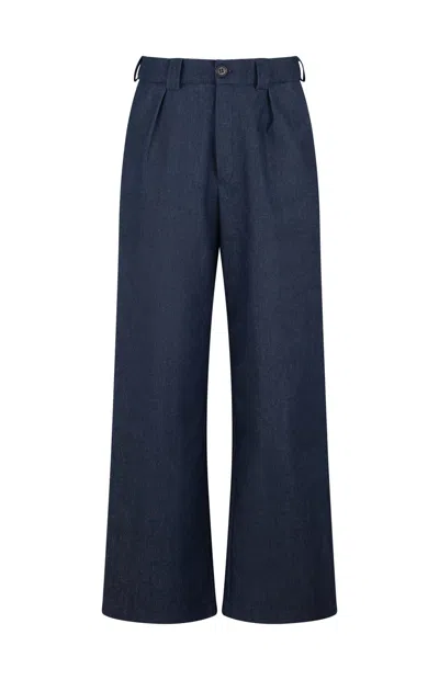 Gunda Hafner Ltd Blue Navy Denim Cotton Wide Leg Trousers