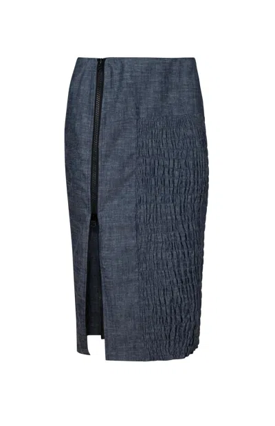 Gunda Hafner Ltd Women's Black Cotton Ruched Fitted Skirt In Blue