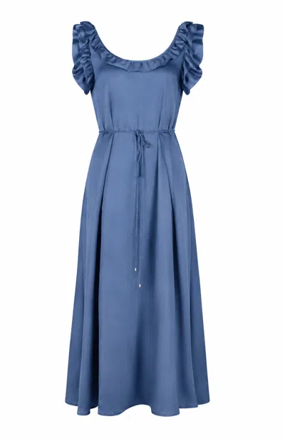 Gunda Hafner Ltd Women's Blue Cotton Sateen Sleeveless Dress