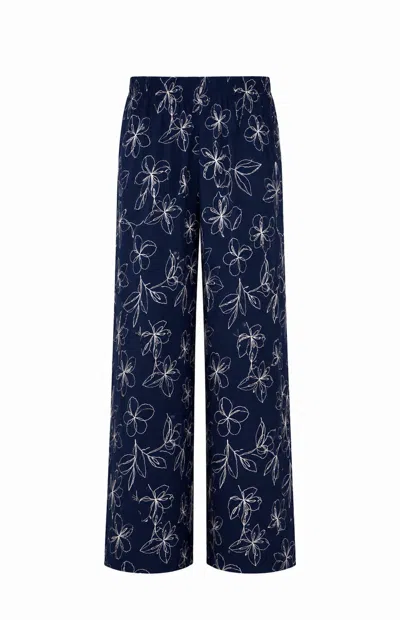 Gunda Hafner Ltd Women's Blue Navy Embroidered Cotton Viscose Blend Trousers