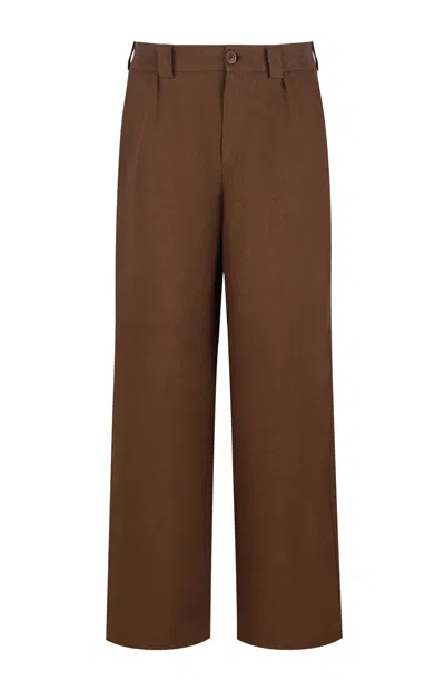 Gunda Hafner Ltd Women's Brown Wide Leg Linen Trousers