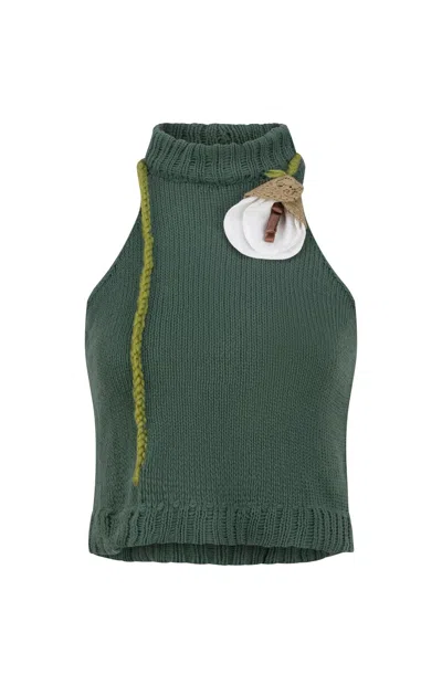 Gunda Hafner Ltd Women's Green Cashmere Tank Top With Flower