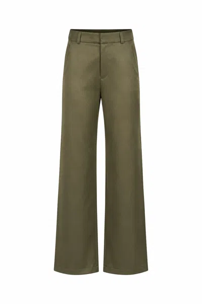 Gunda Hafner Ltd Women's Green Cotton Elastane Midrise Straight Cut Trousers