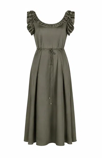 Gunda Hafner Ltd Women's Green Cotton Sateen Sleeveless Dress