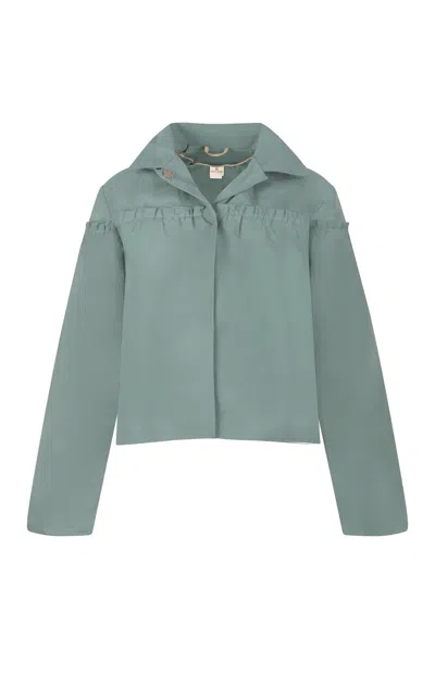 Gunda Hafner Ltd Women's Green Light Teal Cotton Waxed Jacket With Hood
