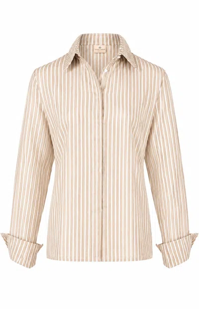 Gunda Hafner Ltd Women's Neutrals Beige And White Striped Cotton Linen Blend Shirt In Brown