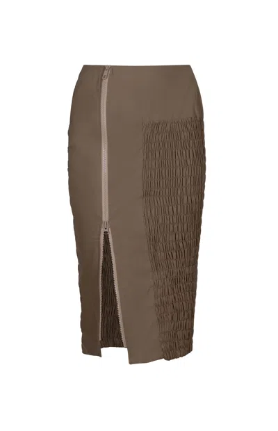 Gunda Hafner Ltd Women's Neutrals Beige Cotton Ruched Fitted Pencil Skirt In Brown