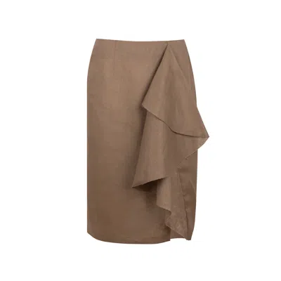 Gunda Hafner Ltd Women's Neutrals Beige Linen Skirt With Ruffles In Brown