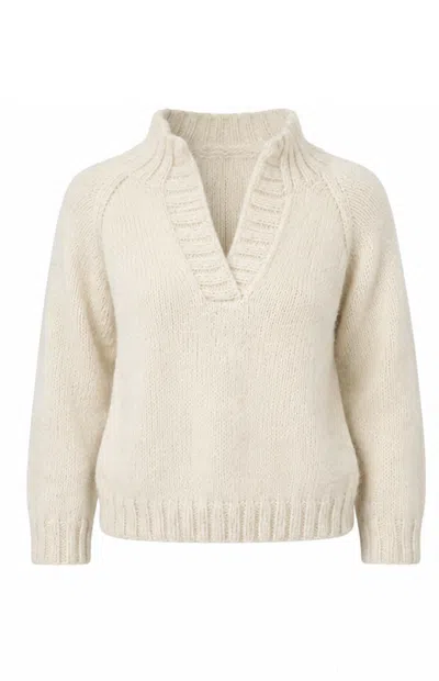 Gunda Hafner Ltd Women's Neutrals Cream Handmade Natural Alpaca Wool Cotton Polo Neck Jumper In White