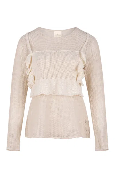 Gunda Hafner Ltd Women's Neutrals Soft White Lace Knit Detail Top