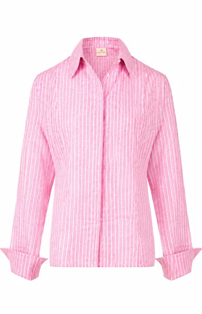 Gunda Hafner Ltd Women's Pink And White Striped Linen Cotton Blend Shirt