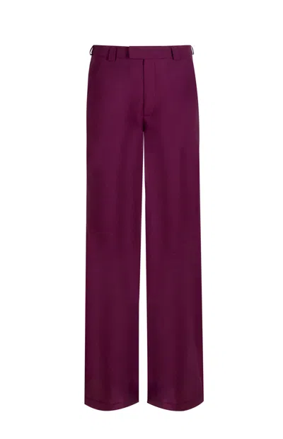 Gunda Hafner Ltd Women's Red Burgundy Mid Rise Straight Leg Merino Trousers