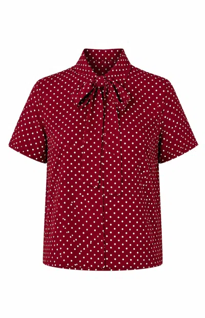 Gunda Hafner Ltd Women's Red Polka Dot Short Sleeve Bow Shirt In Burgundy