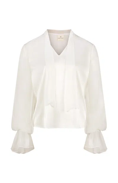 Gunda Hafner Ltd Women's White Cream Silk Blouse With Sheer Sleeves
