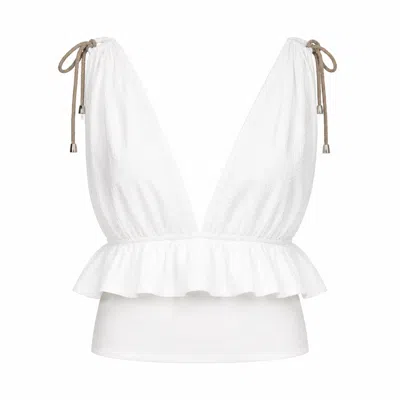 Gunda Hafner Ltd Women's White Sleeveless Seersucker Top