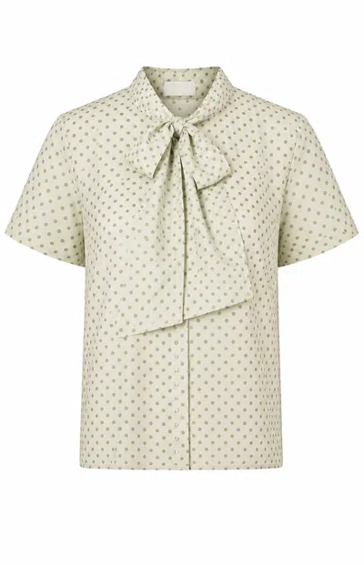 Gunda Hafner Ltd Women's White Vanilla Polka Dot Short Sleeve Bow Shirt