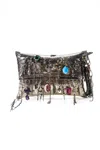 Gunda Womens Mesh Structured Quartz Charms Clutch Silver Tone Small Handbag In Silver