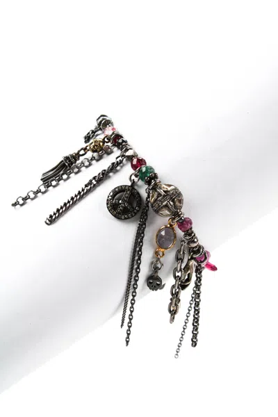 Gunda Womens Sterling Silver Gold Diamond Beaded Charm Bracelet