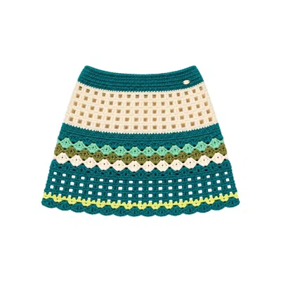 Gunes Swim Women's Green / Blue Reef Baja Crochet Mini Skirt In Green/blue