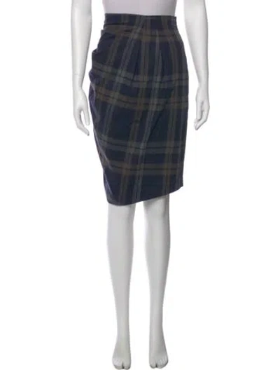 Pre-owned Gunex Plaid Print Knee-length Skirt In Blue