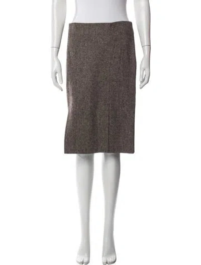 Pre-owned Gunex Tweed Pattern Knee-length Skirt In Brown
