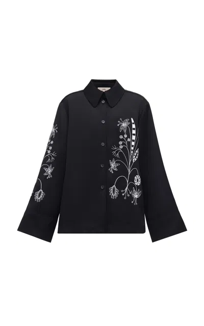 Gunia Project Fedora Embroidered Button-down Shirt In Black