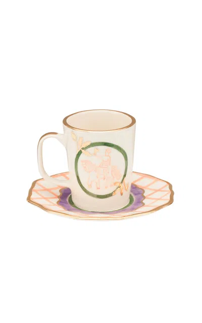 Gunia Project Horseman Tea Cup And White Saucer Set In Multi
