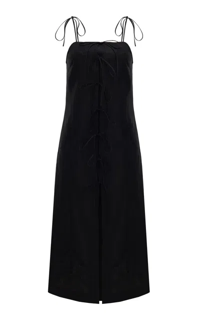 Gunia Project Oliana Tie-front Linen-blend Midi Dress In Black
