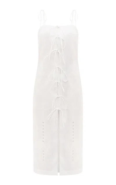 Gunia Project Oliana Tie-front Linen-blend Midi Dress In White