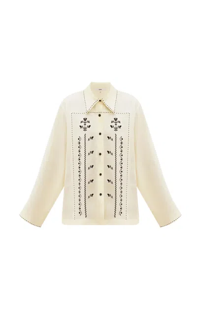 Gunia Project Ruta Embroidered Linen Button-down Shirt In White