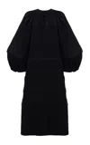 Gunia Project Tomila Embroidered Puff-sleeve Linen Midi Dress In Black