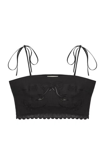 Gunia Project Yasna Embroidered Hemp Cropped Tank Top In Black