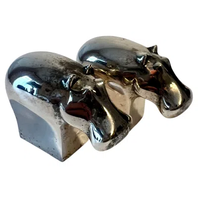 Pre-owned Gunnar Cyren Hippopotamus Silver Plate Paperweights Designed Gunnar Cyrén For Dansk Designs In Black