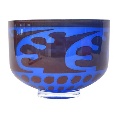 Pre-owned Gunnar Cyren Vintage 1968 Orrefors Graal Glass Bowl By  Cobalt Blue Abstract Form