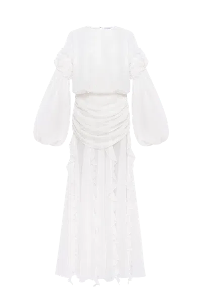 Guranda Chiffone Dress In White