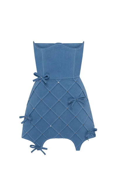 Guranda Denim Corset Skirt With Bow In Blue