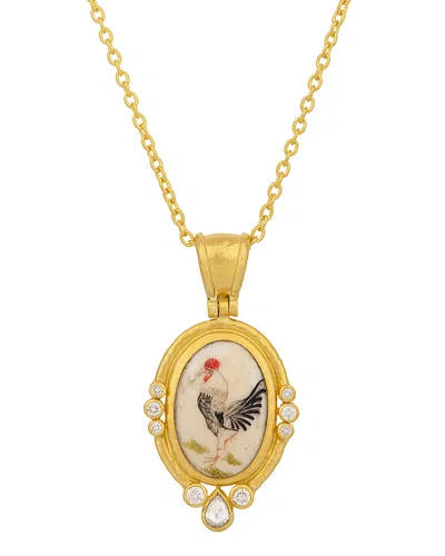 Gurhan 18k, 22k & 24k Yellow Gold Antiquities Rooster Satsuma & Diamond Pendant Necklace, 16-18