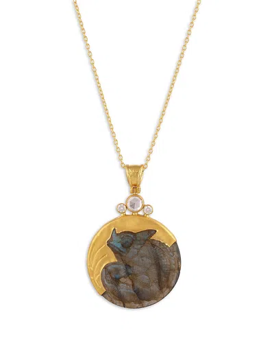 Gurhan 18k, 22k, & 24k Yellow Gold Crown Labradorite & Diamond Chameleon Pendant Necklace, 16-18