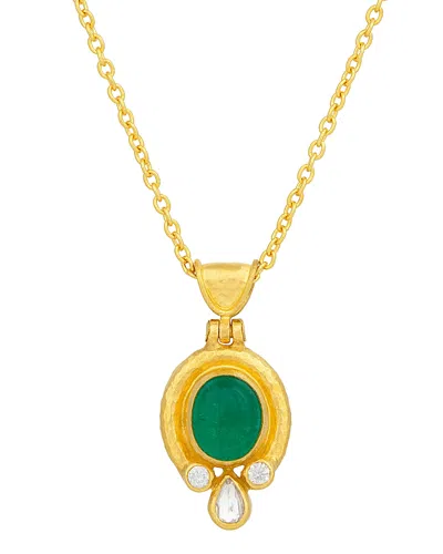 Gurhan 18k, 22k & 24k Yellow Gold Muse Emerald & Diamond Oval Pendant Necklace, 16-18