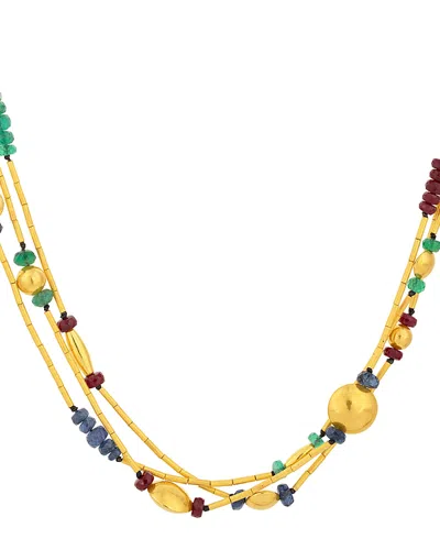 Gurhan 18k, 22k & 24k Yellow Gold Rain Multi Gemstone Triple Strand Collar Necklace, 16-17.75
