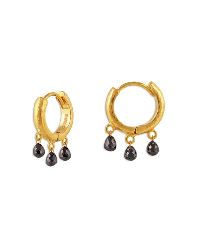 Gurhan 18k & 22k Yellow Gold Hoopla Black Diamond Briolette Huggie Hoop Earrings, 1.3 Tcw