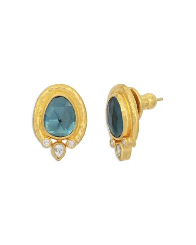 Gurhan 18k & 24k Yellow Gold Muse London Blue Topaz & Diamond Bezel Stud Earrings