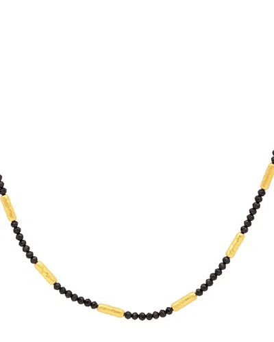 Gurhan 18k & 24k Yellow Gold Vertigo Black Spinel & Hammered Bead Collar Necklace, 18.5