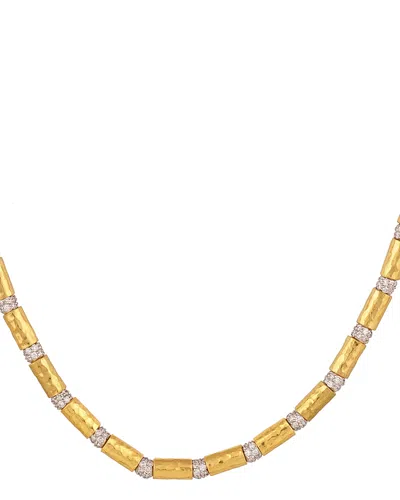 Gurhan 18k White Gold; 18k & 24k Yellow Gold Vertigo Diamond Tube Link Collar Necklace, 4.3 Tcw In Orange