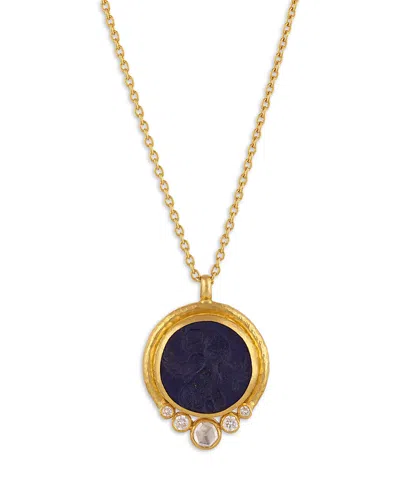 Gurhan 22k & 24k Yellow Gold Antiquities Lapis & Diamond Pendant Necklace, 16-18 In Purple